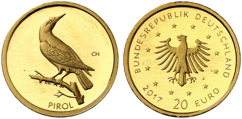 GEDENKMÜNZEN. J. 619 
20 Euro 2017 J, Pirol. Gold mit Zertifikat, St