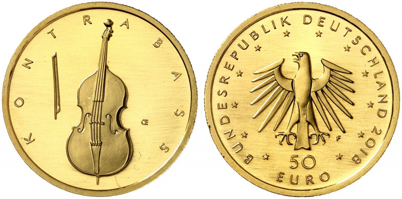 GEDENKMÜNZEN. J. 630 
50 Euro 2018 F, Kontrabass. Gold in Originalverpackung mi...