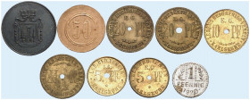 Karlsruhe. 
Lot von 9 Stück: Lebens-Bedürfnis- Verein. 5, 10, 20 Pfennig o. J. (je 2x), Burgau, 50 Pfennig 1917, glatter Rand, Eldagsen, 1 Pfennig 19...