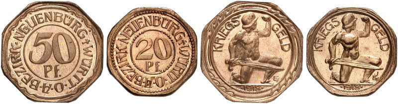 Neuenburg. 
Lot von 2 Stück: Kupferabschlag von den Stempeln der 20, 50 Pfennig...