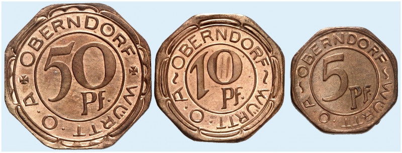 Oberndorf. 
Lot von 3 Stück: Kupferabschlag von den Stempeln der 5, 10, 50 Pfen...