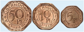 Oberndorf. 
Lot von 3 Stück: Kupferabschlag von den Stempeln der 5, 10, 50 Pfennig 1918. Funck 392, Menzel 19547.3, 6, 9 St