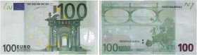 AUSLAND. SPANIEN. 
100 Euro 2002, Uschr. Duisenberg. Fehldruck mit zwei verschiedenen Seriennummern ! RRR ! gebraucht