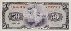 DEUTSCHLAND. BUNDESREPUBLIK DEUTSCHLAND. 
50 Deutsche Mark, Serie 1948. Ros. 242, Gra. WBZ-7 gebraucht - l. gebraucht