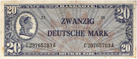 DEUTSCHLAND. BUNDESREPUBLIK DEUTSCHLAND. 
20 Deutsche Mark o. D. (1948). Ros. 246a, Gra. WBZ-9 stärker gebraucht