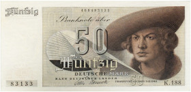DEUTSCHLAND. BUNDESREPUBLIK DEUTSCHLAND. 
50 Deutsche Mark 9. 12. 1948. Ros. 254, Gra. BRD-2 f. kassenfrisch