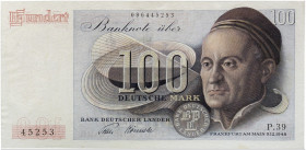 DEUTSCHLAND. BUNDESREPUBLIK DEUTSCHLAND. 
100 Deutsche Mark 9. 12. 1948. Ros. 256, Gra. BRD-3 l. gebraucht