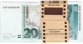 DEUTSCHLAND. BUNDESREPUBLIK DEUTSCHLAND. 
Lot von 100 Scheinen: 20 Deutsche Mark 1. 10. 1993. Austauschbanknote mit fortlaufender Nummerierung. Ros. ...