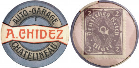 AUSLAND. BELGIEN. Chatelineau. A. Chidez 
Zelluloid, 2 Mark Posthorn, MUG rosa. Menzel - , Slg. Noir 686 Var. vz