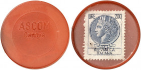 AUSLAND. ITALIEN. Genua. Ascom 
Plastik, 200 Lire, MUG rot. vz