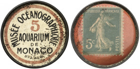 AUSLAND. MONACO. Ozeanographisches Museum. 
Metallrand, 5 Centimes Säerin, MUG rot. ss - vz