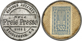 AUSLAND. ÖSTERREICH. Wien. Neue Freie Presse 
Zinkhülle, 300 Kronen, MUG gold. Menzel 26922.13 vz