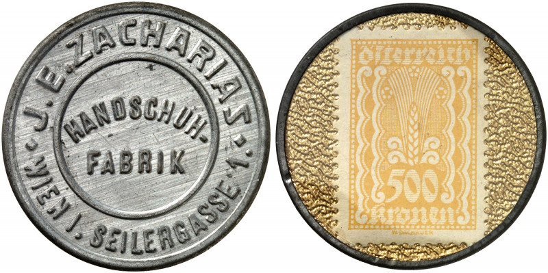 AUSLAND. ÖSTERREICH. Wien. J. E. Zacharias 
Lot von 2 Stück: Zinkhülle, 100, 50...