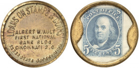 AUSLAND. USA. 
Lot von 6 Stück: W. Ault, Cincinnati, 5 Cents, Butzen, Detroit (2x), 1 Cent, 5 Cents, Hoffmann, Cincinnati, 10 Cents, Numismatic round...