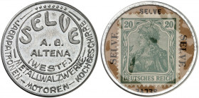 DEUTSCHLAND. Altena. Selve A. G. 
Aluminium, 20 Pfennig Germania, MUG rosa. Menzel 3224, Slg. Noir 2 vz