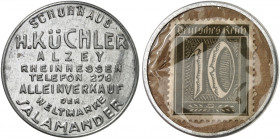 DEUTSCHLAND. Alzey. H. Küchler 
Aluminium, 10 Pfennig Ziffer, MUG graugrün. Menzel 467.1, Slg. Noir - Folie gebrochen, vz