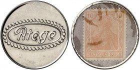 DEUTSCHLAND. Berlin. Atege 
Eisen vernickelt, 10 Pfennig Germania, MUG grün. Menzel 1881.2, Slg. Noir 28 vgl. f. vz