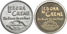 DEUTSCHLAND. Berlin. Lebona Creme 
Lot von 4 Stück. Aluminium, 10 Pfennig Germania, MUG grün, 10 Pfennig Ziffer, MUG violett, Eisenrand, 10, 20 Pfenn...
