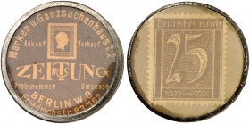 DEUTSCHLAND. Berlin. Marken und Ganzsachenhaus 
Lot von 2 Stück: Eisenrand, 10, 25 Pfennig Ziffer, MUG gelb, grün. Menzel 2263.2, 3, Slg. Noir - vz