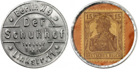 DEUTSCHLAND. Berlin. Der Schuhhof 
Aluminium, 15 Pfennig Germania, MUG orange. Menzel 1947.1, Slg. Noir 45 R ! min. gewellt, vz