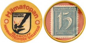 DEUTSCHLAND. Bielefeld. Hämatopan 
Zelluloid, 15 Pfennig Ziffer, MUG rot. Menzel 2763.5, Slg. Noir - vz
