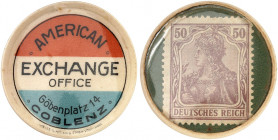 DEUTSCHLAND. Coblenz. American Exchange Office 
Zelluloid, 50 Pfennig Germania, MUG grün. Menzel 4499.8, Slg. Noir - , van Eck 1539.4 vz