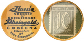 DEUTSCHLAND. Coblenz. Schuhhaus Rheingold 
Zelluloid, 10 Pfennig Ziffer, MUG grün. Menzel 4507.4, Slg. Noir 200, van Eck - vz