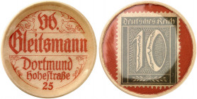 DEUTSCHLAND. Dortmund. W. Gleitsmann 
Zelluloid, 10 Pfennig Ziffer, MUG rot. Menzel 5511.3, Slg. Noir - vz