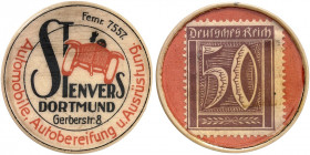 DEUTSCHLAND. Dortmund. Stenvers Automobile 
Zelluloid, 50 Pfennig Ziffer, MUG rot. Menzel 5493.8, Slg. Noir - vz