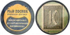 DEUTSCHLAND. Dresden. M. & R. Zocher 
Zelluloid, 10 Pfennig Ziffer, MUG grün. Menzel 5679.2, Slg. Noir 64 vz