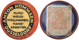 DEUTSCHLAND. Düsseldorf. Anton Nommsen 
Zelluloid, 10 Pfennig Germania, MUG dunkelblau. Menzel 5832.2, Slg. Noir - R ! vz