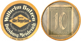 DEUTSCHLAND. Duisburg. Wilhelm Balzen 
Lot von 2 Stück: Zelluloid, 10 Pfennig Ziffer, MUG grün. Menzel 5999.4, Slg. Noir - vz