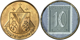 DEUTSCHLAND. Eibau. Theodor Krampf A. G. 
Eisenhülle vermessingt, 10 Pfennig Ziffer, MUG blau. Menzel 6178.5, Slg. Noir - vz