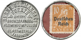 DEUTSCHLAND. Fürth. Bernh. Ullmann & Co. 
Lot von 3 Stück: Aluminium, 10 Pfennig Germania (2x), Bauer, MUG rot. Menzel 8435.2, 3, Slg. Noir 130, - 1x...