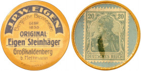DEUTSCHLAND. Großkaldenberg. J. P. W. Eigen 
Lot von 4 Stück: Zelluloid, 5, 20, 50 Pfennig Germania, 10 Pfennig Ziffer, MUG grün. Menzel 9762.1, 2, 3...