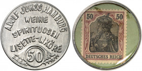 DEUTSCHLAND. Hamburg. Adolf Jörss 
Aluminium, 50 Pfennig Germania, MUG grün. Menzel 10370.1, Slg. Noir - vz