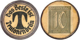 DEUTSCHLAND. Mühlheim an der Ruhr. Teutonenbräu. 
Zelluloid, 10 Pfennig Ziffer, MUG gelb. Menzel 17135.5, Slg. Noir - vz