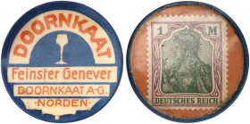 DEUTSCHLAND. Norden. Doornkart A. G. 
Zelluloid, 1 Mark Germania, MUG rot. Menzel 18929. - , Slg. Noir - vz