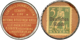 DEUTSCHLAND. Regensburg. G. Graser. 
Metallrand, 5 Pfennig Bauer, MUG braun. Menzel 21258.1, Slg. Noir 239 vz
