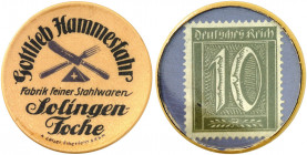 DEUTSCHLAND. Solingen. Gottlieb Hammesfahr. 
Zelluloid, 10 Pfennig Ziffer, MUG blau. Menzel 23625.3, Slg. Noir - vz