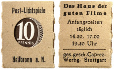 DEUTSCHLAND. Heilbronn. Post-Lichtspiele 
10 Pfennig in Caprez-Hülle. Schöne 6371, Slg. Noir 489 kassenfrisch