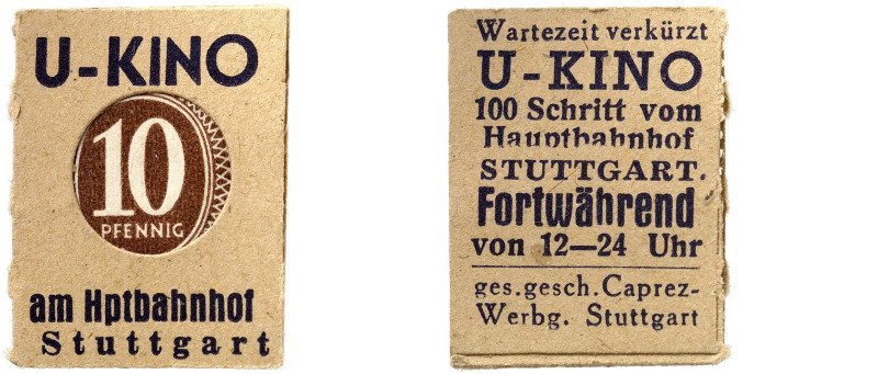 DEUTSCHLAND. Stuttgart. U-Kino 
10 Pfennig in Caprez-Hülle. Schöne 6481, Slg. N...