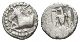 KINGS of THRACE, Odrysian. Sparadokos. (Circa 450-440 BC). AR Diobol.
Obv: Forepart of horse left.
Rev: Eagle flying left, holding serpent in its be...