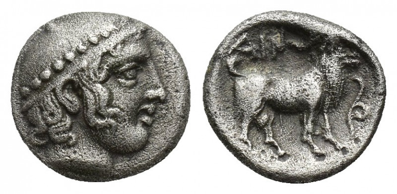 THRACE, Ainos. (Circa 427/6-425/4 BC). AR Diobol.
Obv: Head of Hermes right, wea...