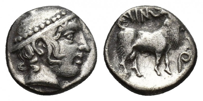 THRACE, Ainos. (Circa 427/6-425/4 BC). AR Diobol.
Obv: Head of Hermes right, wea...