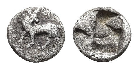 THRACO-MACEDONIAN TRIBES. Uncertain mint. (Circa 5th century BC). AR Obol.
Obv:...