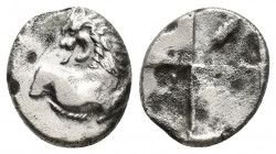 THRACE. Chersonesos. (Circa 386-338 BC). AR Hemidrachm.
Obv: Forepart of lion right, head left.
Rev: Quadripartite incuse square; grain ear in one qua...