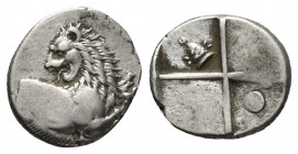 THRACE, Chersonesos. (Circa 386-338 BC). AR Hemidrachm.
Obv: Forepart of lion right, head reverted.
Rev: Quadripartite incuse square with alternating ...