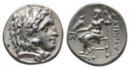 KINGS OF MACEDON, Philip III Arrhidaios (323-317 BC). AR Drachm . Kolophon. Struck under Menander or Kleitos, (Circa 322-319)
Obv: Head of Herakles r...