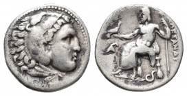 KINGS OF MACEDON. Philip III Arrhidaios (323-317 BC). AR Drachm. Lampsakos. Struck under Leonnatos, Arrhidaios, or Antigonos I.
Obv: Head of Herakles ...